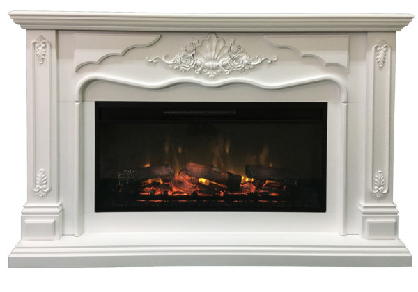 Электрокамин с широким очагом 3D InterFlame Версаль (белый; бежевый) с очагом Foton 36 QZ