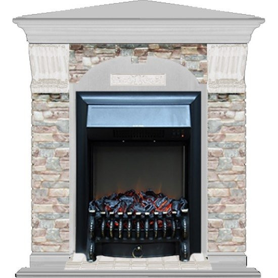 Электрокамин с классическим очагом 2D Glenrich Арочный угловой (Fobos BL,BR) камень-Грот цветной/цвет-Беленный дуб