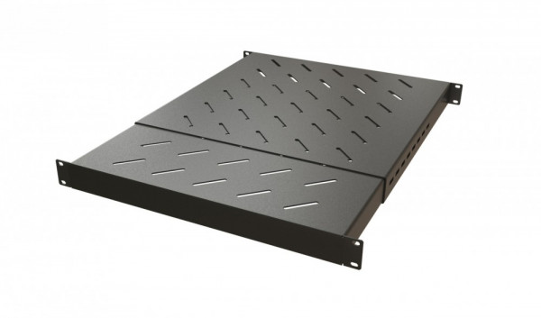 Полка Hyperline TSD3H, перфорированная, раздвижная, 1U, 483х1100 мм (ШхГ), нагрузка до 220 кг, для шкафов, цвет: чёрный