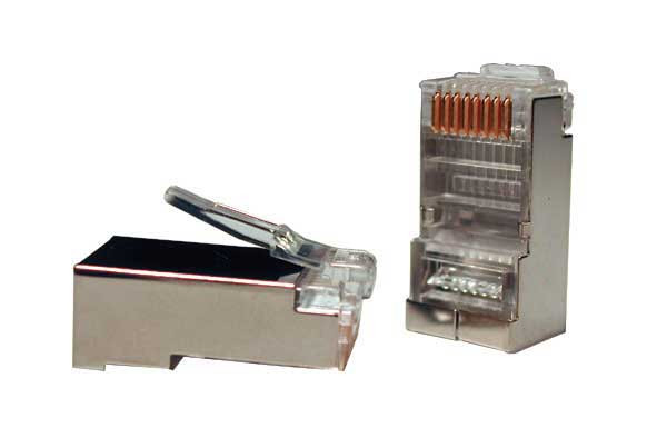 Коннектор Hyperline, RJ45(8p8c), кат. 5, экр., для одножильного и многожильного кабеля, 100 шт, цвет: алюминий