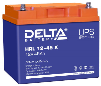 Аккумулятор для ИБП Delta Battery HRL-X, 170х166х198 мм (ВхШхГ),  необслуживаемый свинцово-кислотный,  12V/45 Ач, цвет: синий, (HRL 12-45 X)
