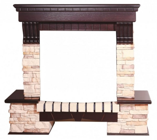 Широкий портал InterFlame Экстер Альпина под Panoramic 25 FX (тёмный дуб; венге; бежевый с патиной)