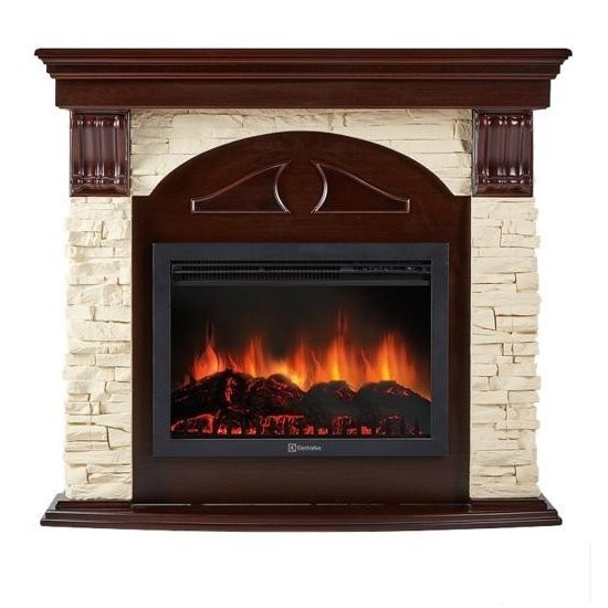 Электрокамин с широким очагом 2D Electrolux EFP/P-3020LS с порталом Firelight Torre 30S камень слоновая кость, темный дуб