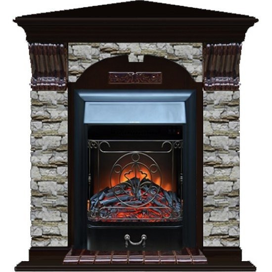 Электрокамин с классическим очагом 2D Glenrich Арочный угловой (Magestic BL,BR) камень-Алтай/цвет-Венге