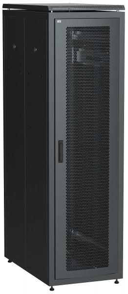 Шкаф серверный напольный ITK LINEA N, IP20, 42U, 2055х600х1000 мм (ВхШхГ), дверь: перфорация, задняя дверь: металлическая стенка, боковая панель: сплошная съемная, разборный, цвет: чёрный, (LN05-42U61-P)