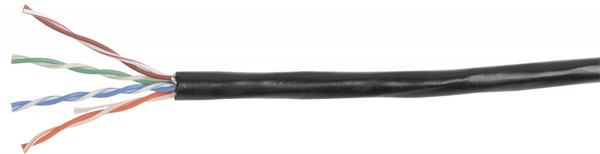 Кабель витая пара ITK, U/UTP, 4 пар., кат. 5е, проводник Ø 0,51мм, AWG24, LDPE, 100МГц, 1м (коробка 305м), (рипкорд), тип прокладки: снаружи зданий, цвет: чёрный