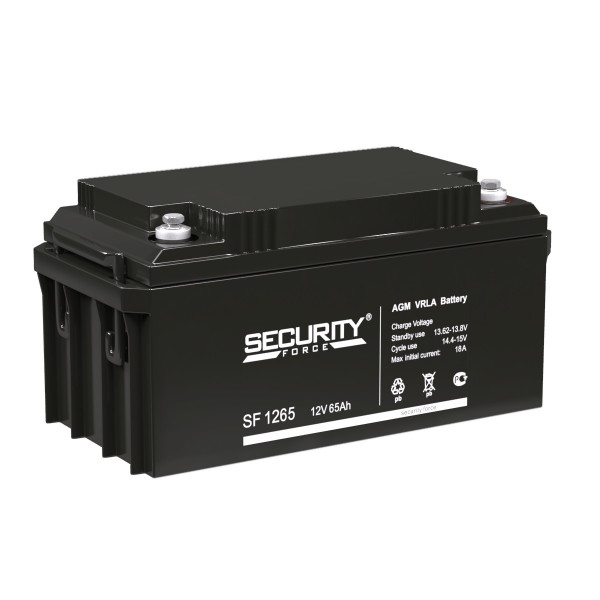 Аккумулятор Security Force SF, 174х167х350 мм (ВхШхГ) 12V/65 Ач, цвет: чёрный, (SF 1265)