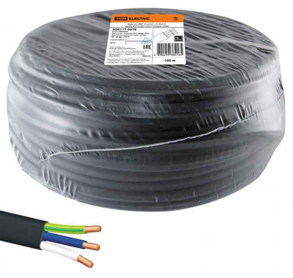 Кабель силовой огнестойкий, не распространяющий горение, с низким дымо- и газовыделением ВВГ-П нг(А)-LS 3х2,5 ок(N, PE)-0,66 ГОСТ