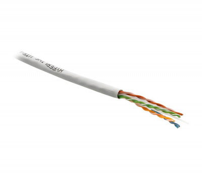 Кабель витая пара Hyperline UUTP4-C6-S23-IN-PVC, U/UTP, 4 пар., кат. 6, проводник Ø 0,55мм, AWG23, PVC, 100МГц, 1м (305м), тип прокладки: внутри зданий, цвет: белый