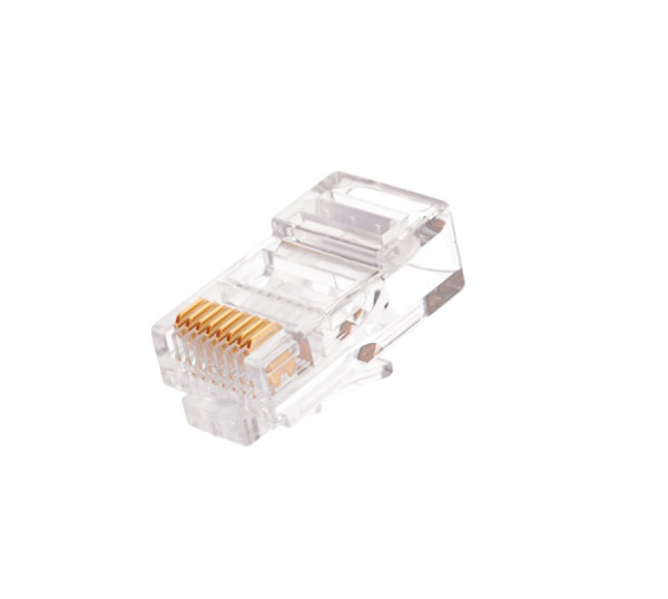 Коннектор Nikomax, RJ45(8p8c), кат. 5е, неэкр., круглый ввод, для многожильного кабеля, 100 шт, цвет: прозрачный, ножи под многожильный кабель
