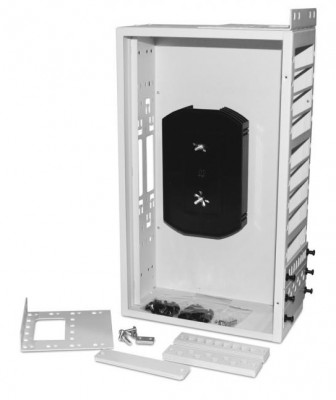 Коммутационная панель ВО Hyperline FO-19R, 3HU, портов: 96 duplex (FC, ST, SC, LC)  невыдвижная, прямая, цвет: серый, со сплайс-кассетой, без пигтейлов