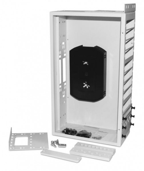 Коммутационная панель ВО Hyperline FO-19R, 3HU, портов: 96 duplex (FC, ST, SC, LC)  невыдвижная, прямая, цвет: серый, со сплайс-кассетой, без пигтейлов