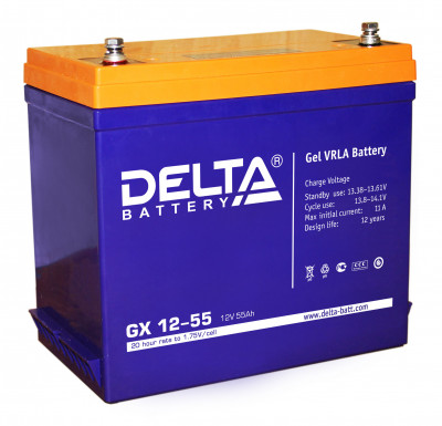 Аккумулятор для ИБП Delta Battery GX, 235х132х239 мм (ВхШхГ),  необслуживаемый электролитный,  12V/55 Ач, цвет: синий, (GX 12-55)