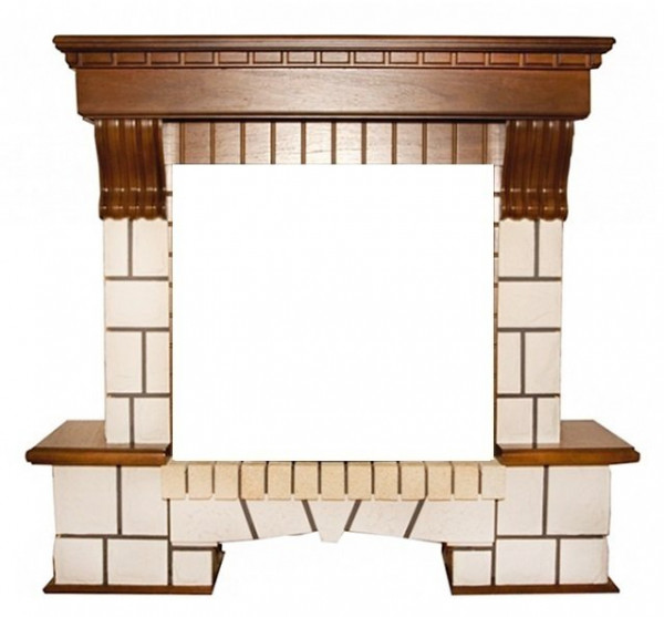 Широкий портал InterFlame Экстер кирпичики под Panoramic 25 FX (тёмный дуб; венге; бежевый с патиной)