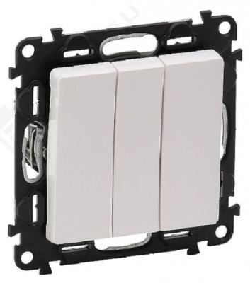 Выключатель Legrand Valena Life, трехклавишный, без подсветки, 10АX, внутренняя, 71х71 мм (ВхШ), цвет: белый, с винтовыми зажимами (752403)