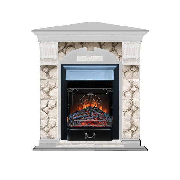 Электрокамин с классическим очагом 2D Glenrich Арочный угловой (Magestic BL,BR) камень-Карелия/цвет-Беленный дуб