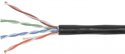 Кабель витая пара Datarex, U/UTP, 4 пар., кат. 5е, проводник Ø 0,51мм, AWG24, PVC, 100МГц, 1м (коробка 305м), тип прокладки: внутри зданий, цвет: чёрный