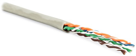 Кабель витая пара Hyperline, U/UTP, 4 пар., кат. 5е, проводник Ø 0,61мм, AWG24, LSZH (нг(A)-HF), 100МГц, 1м (бухта 100м), многожильный (patсh), тип прокладки: внутри зданий, цвет: белый
