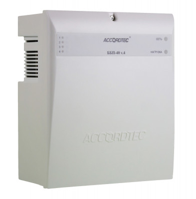 Блок питания AccordTec, пластик, цвет: белый, ББП-40 v.4 исп. 1, для видеонаблюдения, ОПС, СКУД, (AT-02578)
