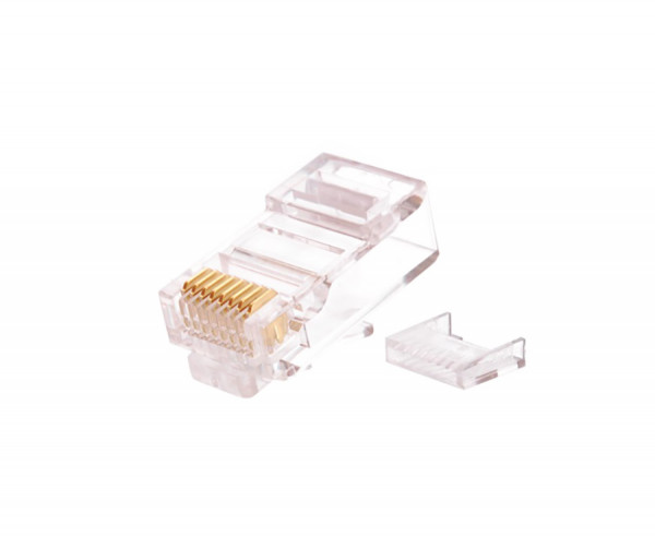Коннектор Nikomax, RJ45(8p8c), кат. 5е, неэкр., круглый ввод, для одножильного и многожильного кабеля, 100 шт, цвет: прозрачный, универсальные ножи
