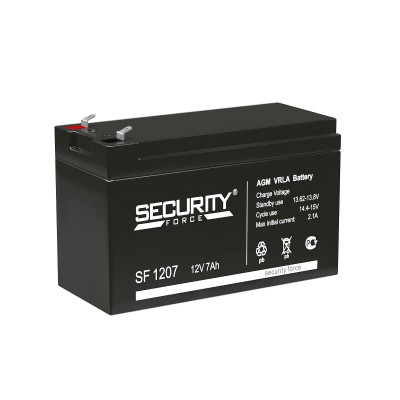 Аккумулятор Security Force SF, 94х65х151 мм (ВхШхГ) 12V/7 Ач, цвет: чёрный, (SF 1207)