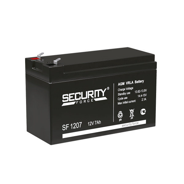 Аккумулятор Security Force SF, 94х65х151 мм (ВхШхГ) 12V/7 Ач, цвет: чёрный, (SF 1207)