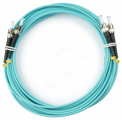 Коммутационный шнур оптический Hyperline, Duplex ST/ST, OM3 50/125, LSZH, Ø 2мм, 10м, цвет: голубой, (FC-D2-503-ST/PR-ST/PR-H-10M-LSZH-AQ)