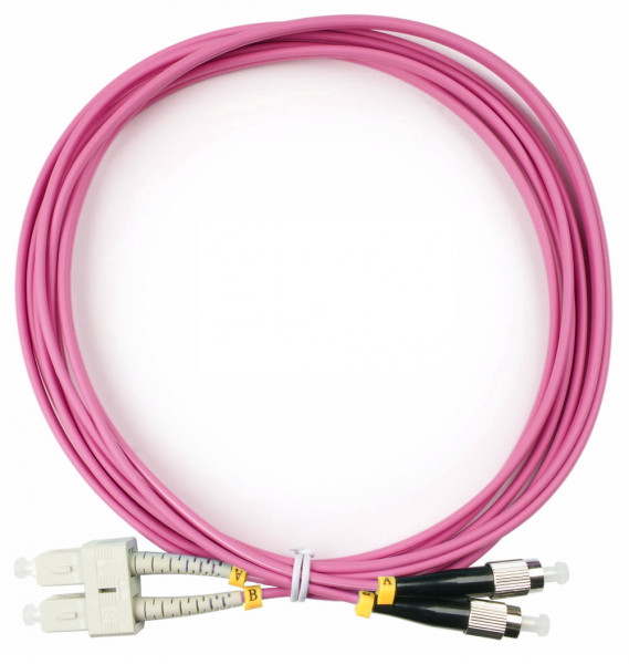 Коммутационный шнур оптический Cabeus Tight Buffer, Duplex FC/SC (UPC/UPC), OM4 50/125, LSZH, Ø 3мм, 3м, цвет: маджента, (FOP-50-OM4-SC-FC-3m)