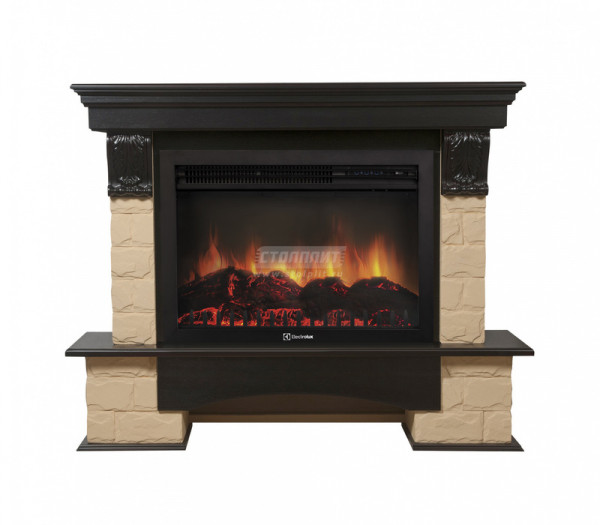 Электрокамин с широким очагом 2D Electrolux EFP/P-3020LS с порталом Firelight Forte 30S камень бежевый, венге