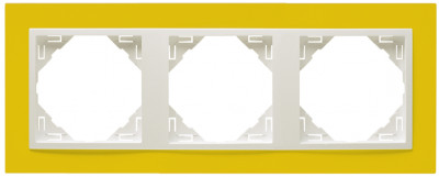 Рамка Efapel Logus90, 3 поста, плоская, универсальная, цвет: жёлтый/лёд, линейка "Анимато" (90930 TRG)