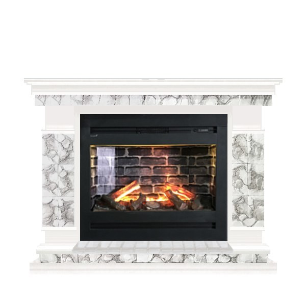 Электрокамин с широким очагом 3D Glenrich Лорд Rumba 3D камень-Карелия/цвет-Белый