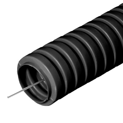 Гофрированная труба Рувинил, ПНД, тяжелая, D25 мм, с зондом, цвет чёрный, бухта, 50 м