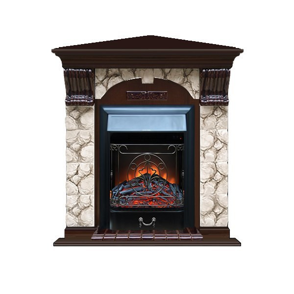 Электрокамин с классическим очагом 2D Glenrich Арочный угловой (Magestic BL,BR) камень-Карелия/цвет-Дуб 46