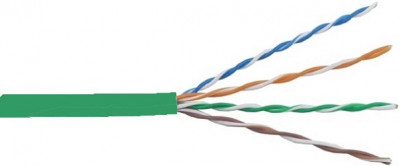 Кабель витая пара Lanmaster, U/UTP, 4 пар., кат. 5е, проводник Ø 0,51мм, AWG24, PVC, 200МГц, 1м (коробка 305м), тип прокладки: внутри зданий, цвет: зелёный