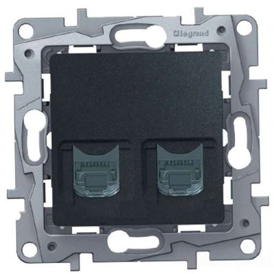 Розетка информационная Legrand Etika, 2x RJ45, цвет: антрацит, (LEG.672655)