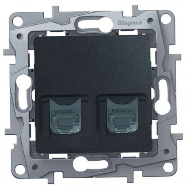 Розетка информационная Legrand Etika, 2x RJ45, цвет: антрацит, (LEG.672655)