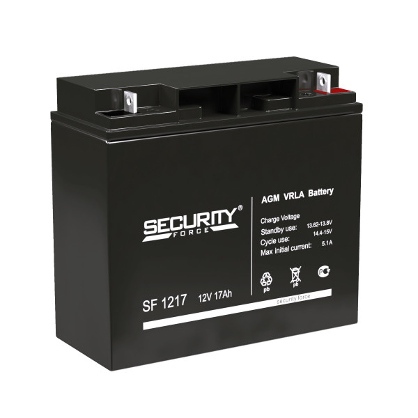 Аккумулятор Security Force SF, 167х76х182 мм (ВхШхГ) 12V/17 Ач, цвет: чёрный, (SF 1217)