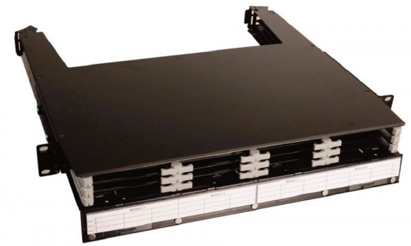 Коммутационная панель ВО Siemon, 1HU, портов: 144 LC  выдвижная, прямая, орг-йзер: предустановлен, цвет: чёрный