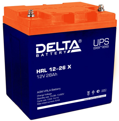 Аккумулятор для ИБП Delta Battery HRL-X, 175х125х165 мм (ВхШхГ),  необслуживаемый свинцово-кислотный,  12V/28 Ач, цвет: синий, (HRL 12-26 X)