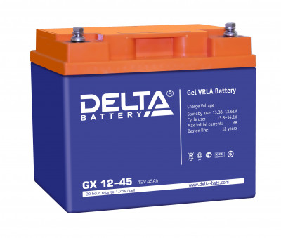Аккумулятор для ИБП Delta Battery GX, 170х165х197 мм (ВхШхГ),  необслуживаемый электролитный,  12V/45 Ач, цвет: синий, (GX 12-45)