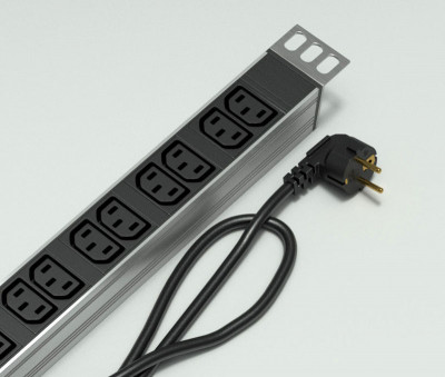 Блок силовых розеток Rem Rem-16, вертикальный, неуправляемый, IEC 320 C13 х 25, вход Schuko, шнур 3 м, 1 820мм 16А, защита от перенапряжения, алюминий