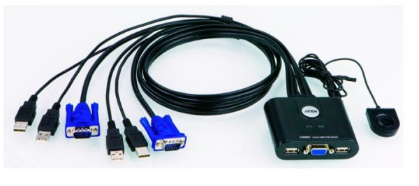 Переключатель KVM Aten, Petite, портов: 2 х VGA D-SUB (HDB-15), 25х82х70 мм (ВхШхГ), USB, цвет: чёрный