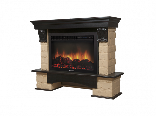 Электрокамин с широким очагом 2D Electrolux EFP/P-3020LS с порталом Firelight Forte 30S камень бежевый, темный дуб