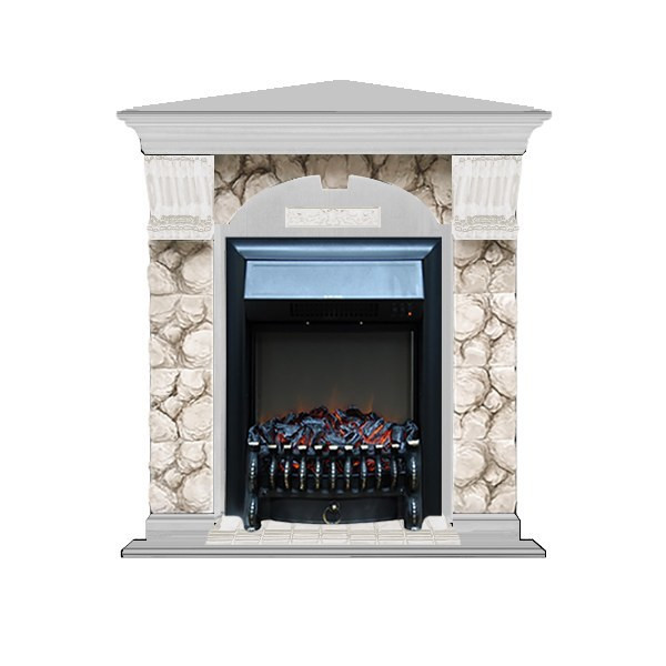 Электрокамин с классическим очагом 2D Glenrich Арочный угловой (Fobos BL,BR) камень-Карелия/цвет-Беленный дуб