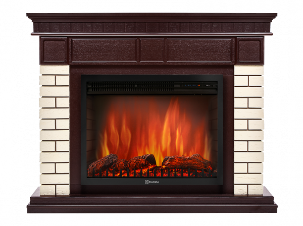 Электрокамин с широким очагом 2D Electrolux EFP/P-3020LS с порталом Firelight Bricks 30 U (угловой) кирпич бежевый/тёмный дуб
