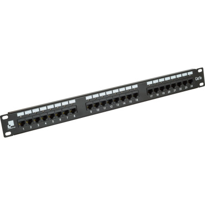 Коммутационная патч-панель Lanmaster, 19", 1HU, портов: 24, кат. 5е, неэкр., цвет: чёрный, с индикацией, (LAN-PPi24U5E)