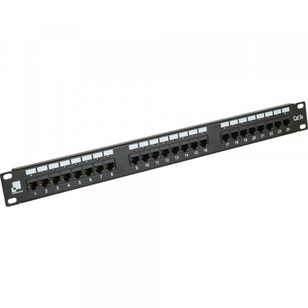 Коммутационная патч-панель Lanmaster, 19", 1HU, портов: 24, кат. 5е, неэкр., цвет: чёрный, с индикацией, (LAN-PPi24U5E)