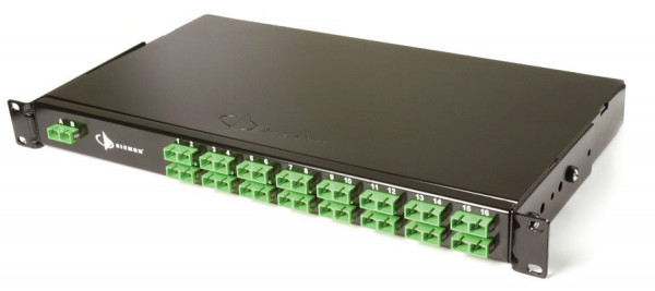 Коммутационная панель ВО Siemon, 1HU, портов: 16 SC/APC (Duplex), установлено адаптеров: 16 невыдвижная, прямая, орг-йзер: предустановлен, цвет: чёрный, Сплиттерная