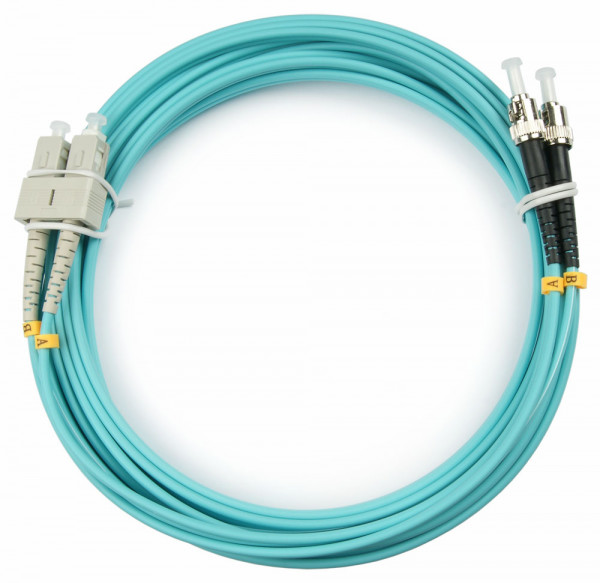 Коммутационный шнур оптический Hyperline, Duplex ST/SC, OM3 50/125, LSZH, Ø 2мм, 30м, цвет: голубой, (FC-D2-503-SC/PR-ST/PR-H-30M-LSZH-AQ)