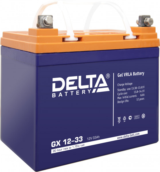 Аккумулятор для ИБП Delta Battery GX, 180х130х195 мм (ВхШхГ),  необслуживаемый электролитный,  12V/33 Ач, цвет: синий, (GX 12-33)
